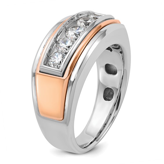 IBGoodman 14k White and Rose Gold Men's Polished and Grooved 5-Stone 1 Carat BB Quality Diamond Ring