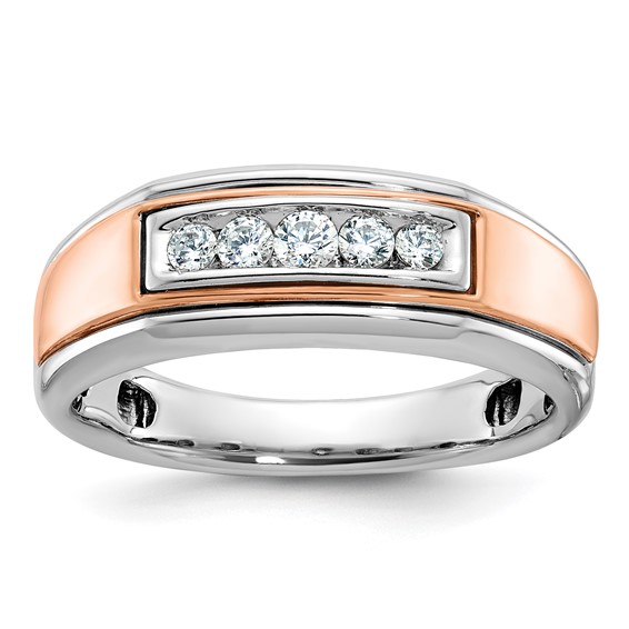 IBGoodman 10k White and Rose Gold Men's Polished 5-Stone Ring Mounting