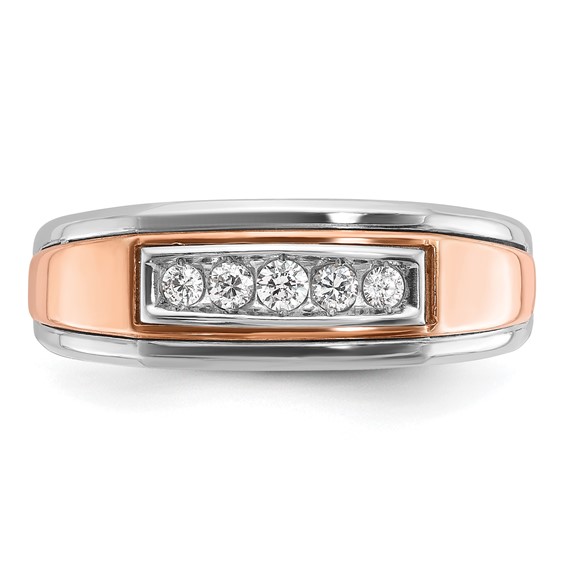 14k White & Rose Gold IBGoodman Men's Polished 5-Stone Diamond Ring