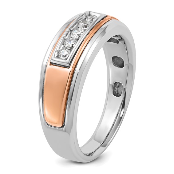 14k White & Rose Gold IBGoodman Men's Polished 5-Stone Diamond Ring