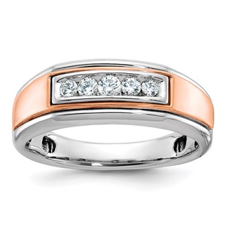 14k White & Rose Gold IBGoodman Men's Polished 5-Stone Diamond Ring
