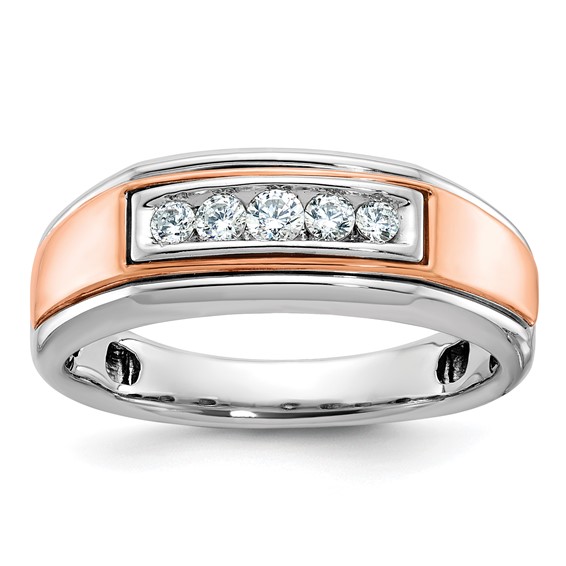 14k White & Rose Gold IBGoodman Men's Polished 5-Stone Diamond Ring