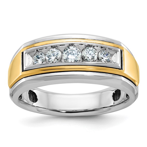 IBGoodman 14k Rose and White Gold Men's Polished 5-Stone 1/2 Carat BB Quality Diamond Ring
