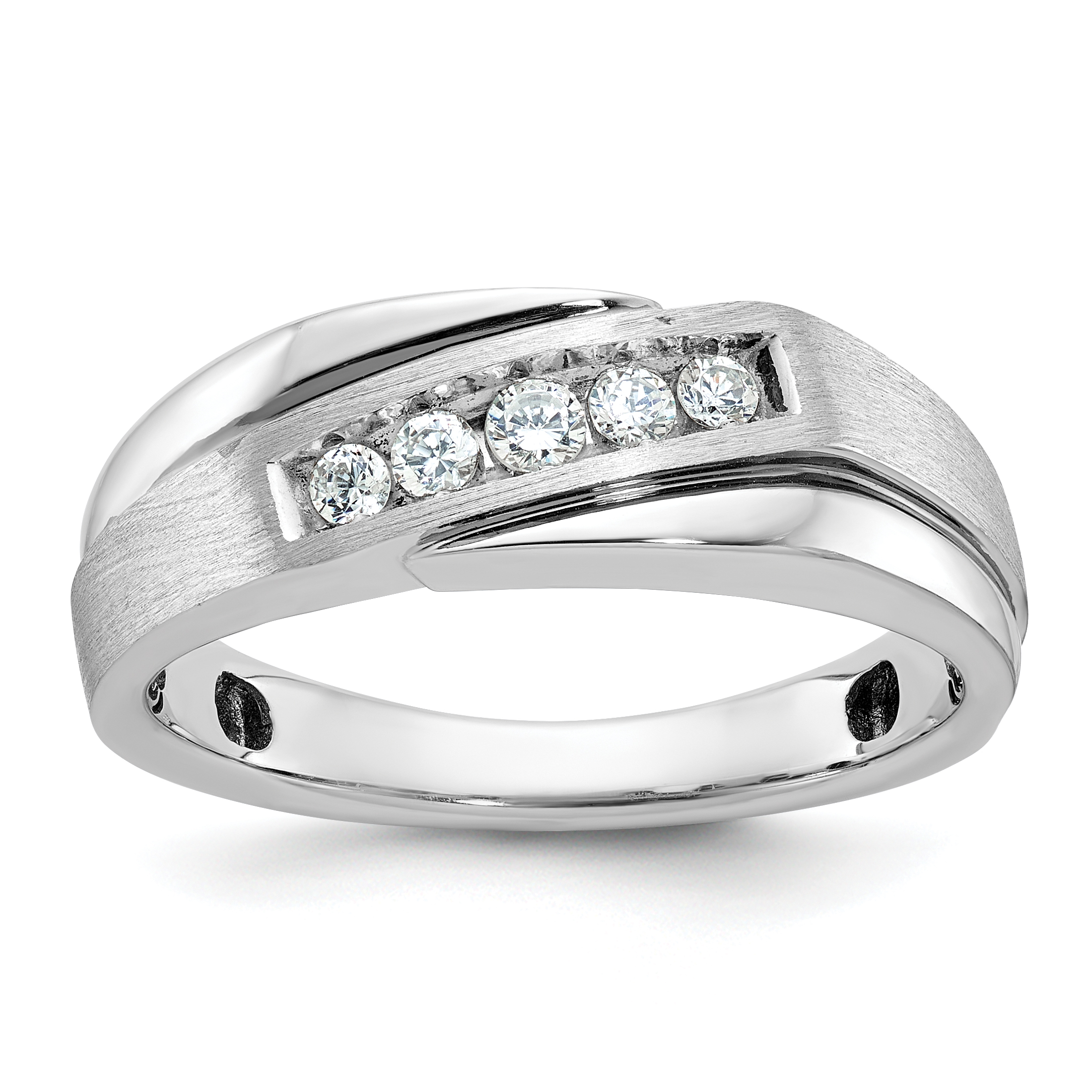 IBGoodman 10k White Gold with Black Rhodium Men's Polished Satin and Grooved 1/4 Carat A Quality Diamond Ring (B64038-0WA)