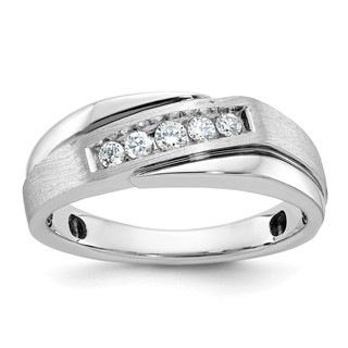 10k White Gold Men's Polished Satin and Grooved Ring Mounting