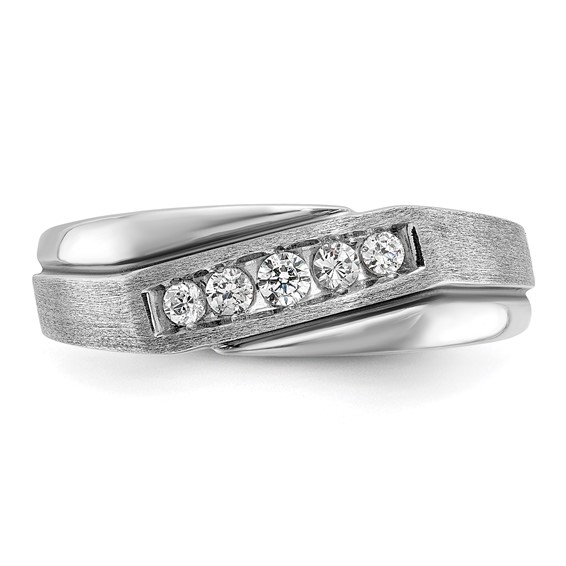 IBGoodman 14k White Gold with Black Rhodium 1/4 carat Lab Grown Diamond VS/SI+ G+ Complete Polished Satin and Grooved Men's Ring
