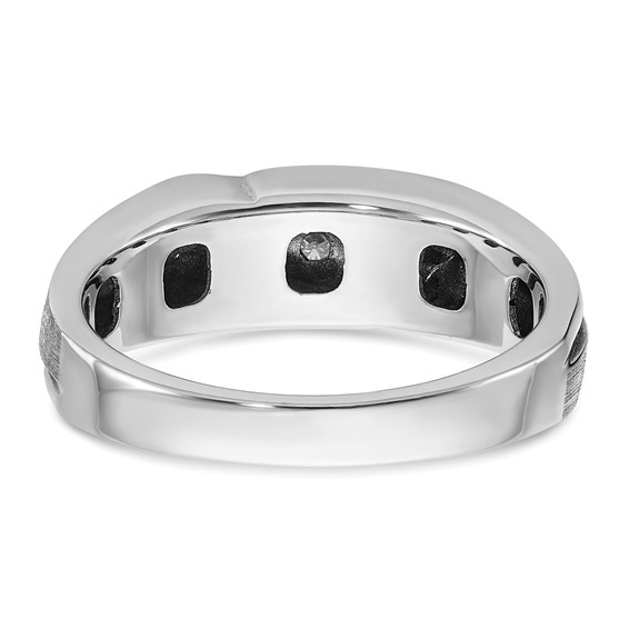 IBGoodman 14k White Gold with Black Rhodium 1/4 carat Lab Grown Diamond VS/SI+ G+ Complete Polished Satin and Grooved Men's Ring