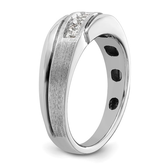 IBGoodman 14k White Gold with Black Rhodium 1/4 carat Lab Grown Diamond VS/SI+ G+ Complete Polished Satin and Grooved Men's Ring