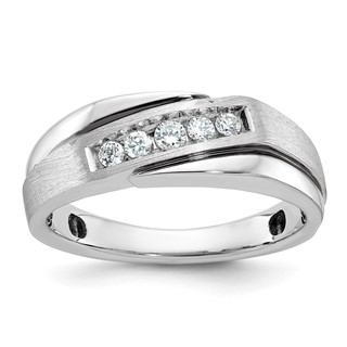 IBGoodman 14k White Gold with Black Rhodium 1/4 carat Lab Grown Diamond VS/SI+ G+ Complete Polished Satin and Grooved Men's Ring