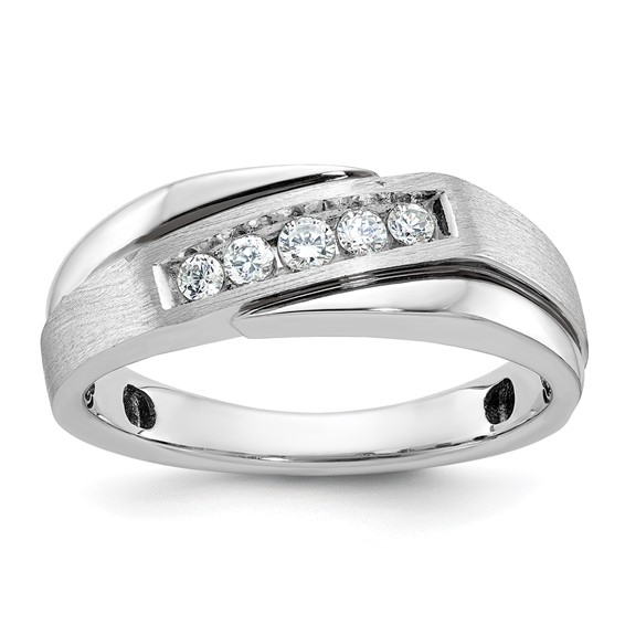 IBGoodman 14k White Gold with Black Rhodium 1/4 carat Lab Grown Diamond VS/SI+ G+ Complete Polished Satin and Grooved Men's Ring