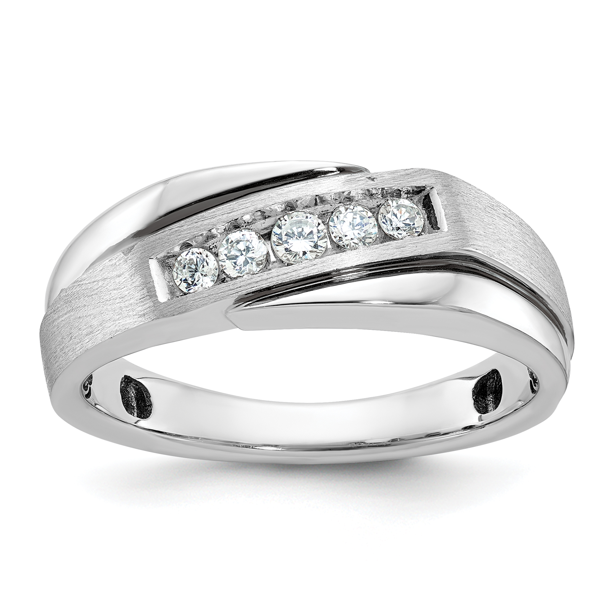 IBGoodman 14k White Gold with Black Rhodium Men's Polished Satin and Grooved 1/4 Carat AA Quality Diamond Ring (B64038-4WAA)