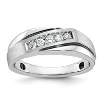 IB Goodman 14K White Gold Polished Satin and Grooved 5-Stone Mens Ring Mounting view 1