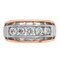 IBGoodman 14K Two Tone Rose and White Gold 1 Carat Lab Grown Diamond VS SI+ G+ Complete Satin Five Stone Cut Out Men's Ring view 4