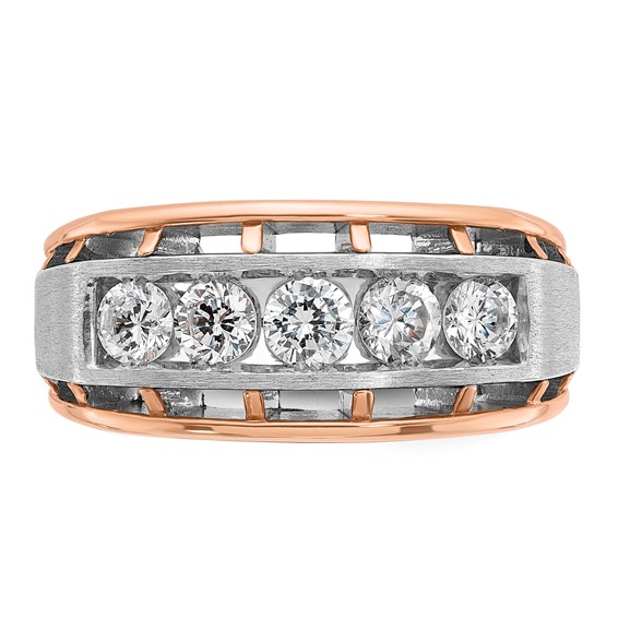 IBGoodman 14k White and Rose Gold Men's Polished Satin and Cut-Out 5-Stone Ring Mounting