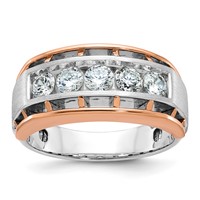 IBGoodman 14K Two Tone Rose and White Gold 1 Carat Lab Grown Diamond VS SI+ G+ Complete Satin Five Stone Cut Out Men's Ring view 1