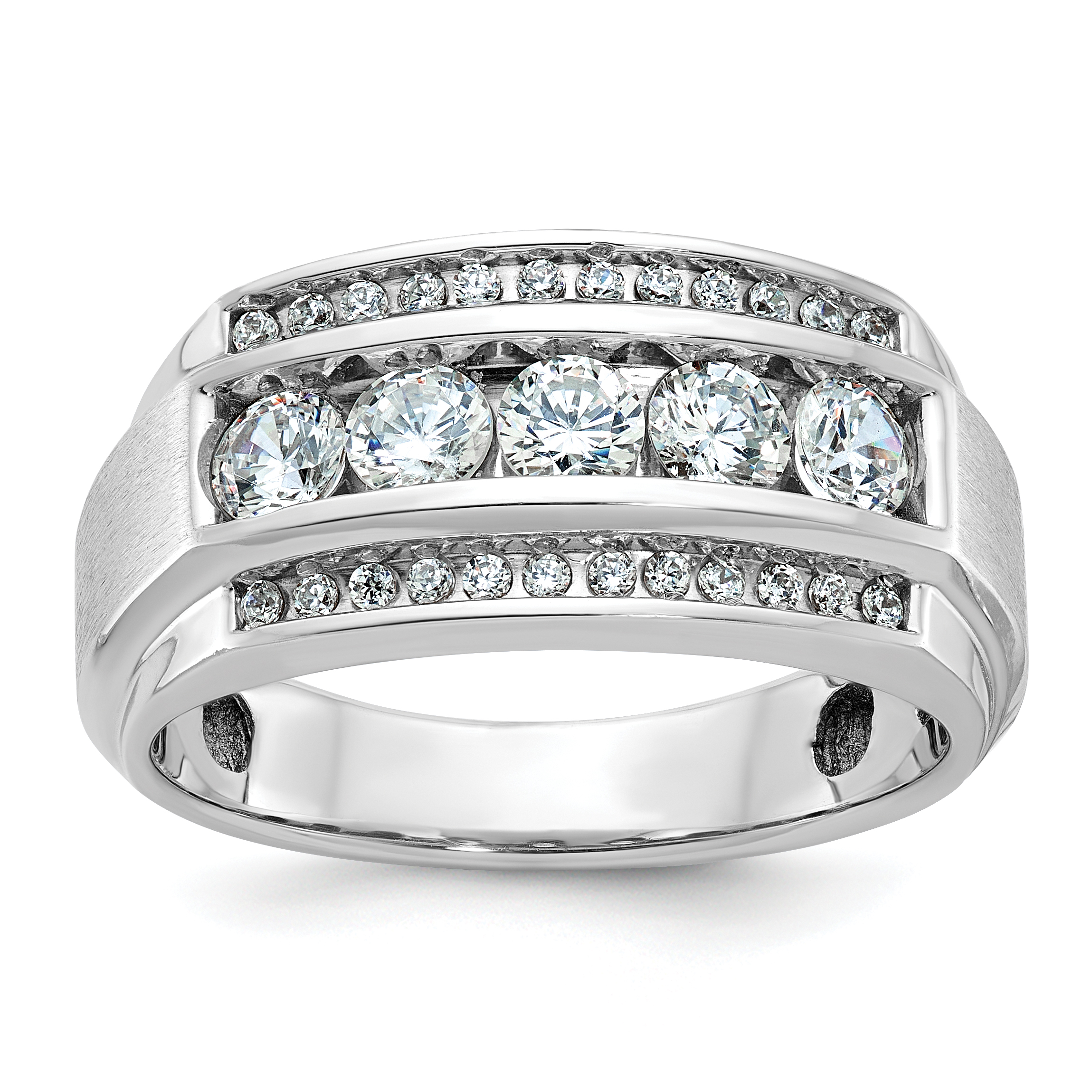 IBGoodman 10k White Gold Men's Polished and Satin 3-Row 1 1/4 Carat A Quality Diamond Ring (B64046-0WA)