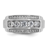 IBGoodman 14K White Gold 1.20 Carat Lab Grown Diamond VS SI+ G+ Complete Polished and Satin Three Row Men's Ring view 4