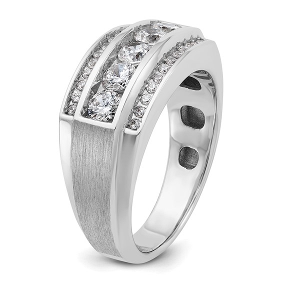 IBGoodman 14k White Gold 1 1/5 carat Lab Grown Diamond VS/SI+ G+ Complete Polished and Satin Three Row Men's Ring
