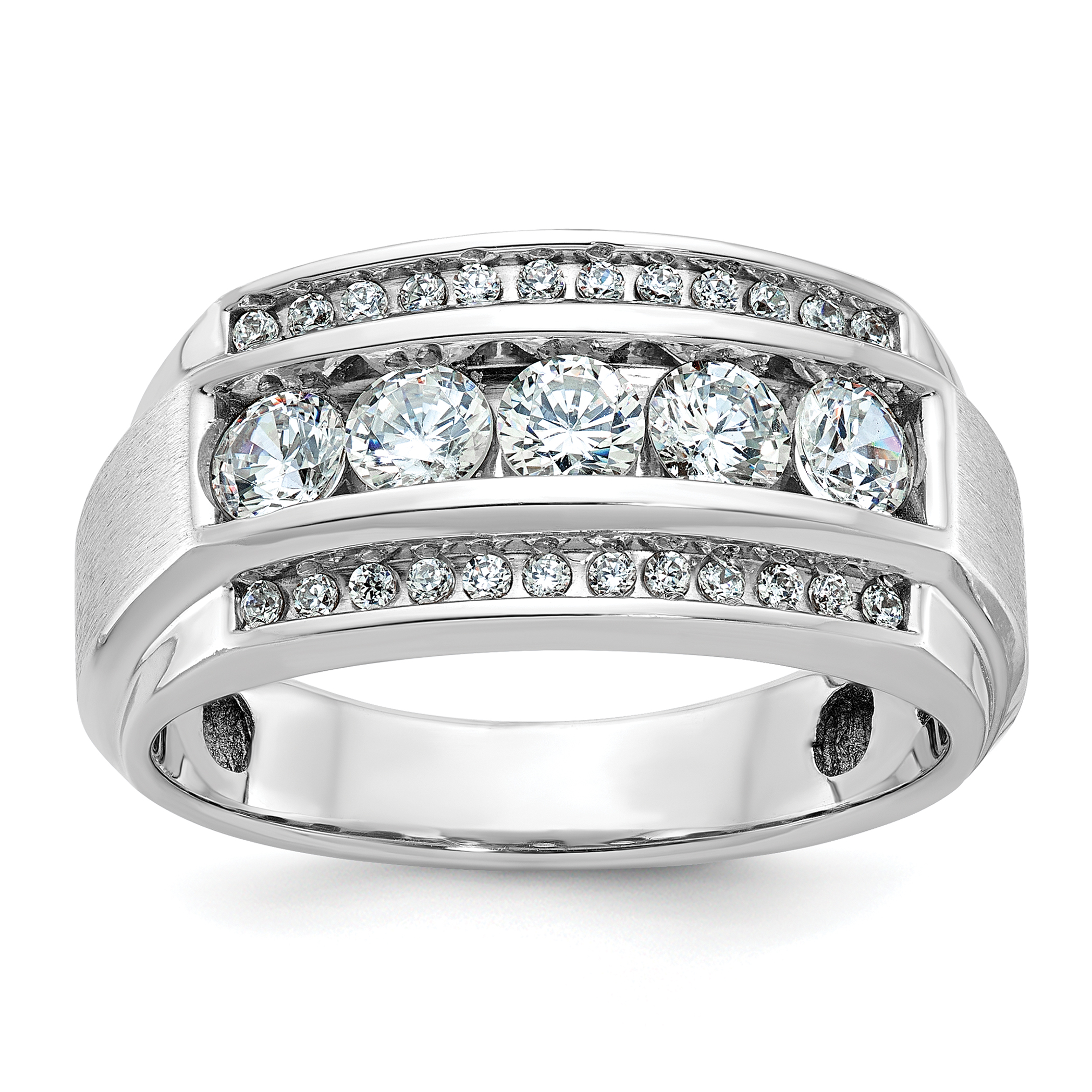 IBGoodman 14k White Gold Men's Polished and Satin 3-Row 1 1/4 Carat AA Quality Diamond Ring (B64046-4WAA)