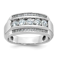 IBGoodman 14K White Gold 1.20 Carat Lab Grown Diamond VS SI+ G+ Complete Polished and Satin Three Row Men's Ring view 1