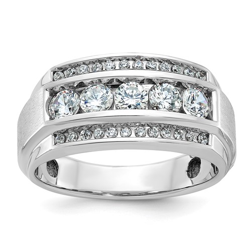 IBGoodman 14K White Gold 1.20 Carat Lab Grown Diamond VS SI+ G+ Complete Polished and Satin Three Row Men's Ring