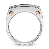 IBGoodman 14K Two Tone Rose and White Gold Ring with Black Rhodium 1 Carat Lab Grown Diamond VS SI+ G+ Five Stone Complete Polished Satin and Grooved Men's view 2