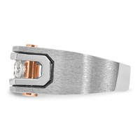 IBGoodman 14K Two Tone Rose and White Gold Ring with Black Rhodium 1 Carat Lab Grown Diamond VS SI+ G+ Five Stone Complete Polished Satin and Grooved Men's view 3