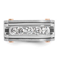 IBGoodman 14K Two Tone Rose and White Gold Ring with Black Rhodium 1 Carat Lab Grown Diamond VS SI+ G+ Five Stone Complete Polished Satin and Grooved Men's view 4