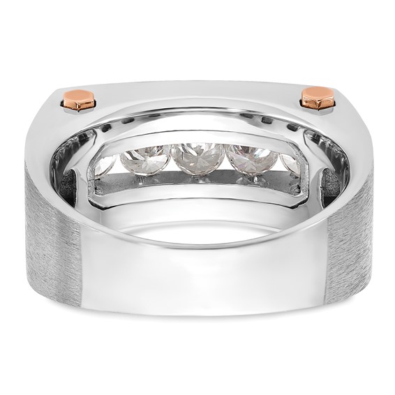 IBGoodman 14k White and Rose Gold with Black Rhodium Men's Polished Satin and Grooved 5-Stone 1 Carat AA Quality Diamond Ring