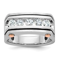 IBGoodman 14K Two Tone Rose and White Gold Ring with Black Rhodium 1 Carat Lab Grown Diamond VS SI+ G+ Five Stone Complete Polished Satin and Grooved Men's view 1