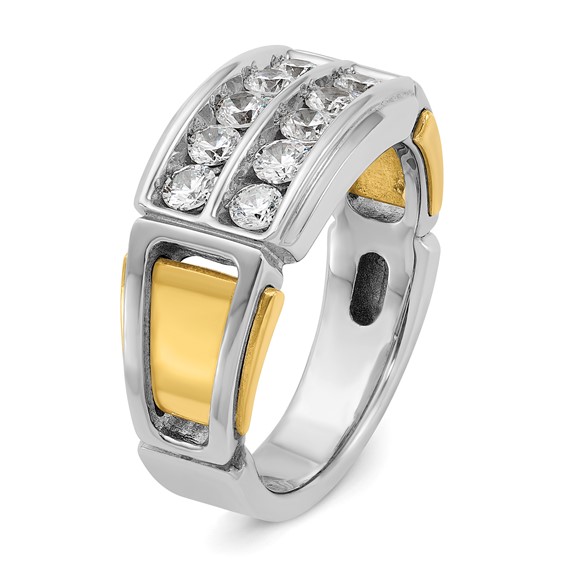 IBGoodman 14k Two-tone Men's Polished and Cut-Out 2-Row 1 Carat AA Quality Diamond Ring