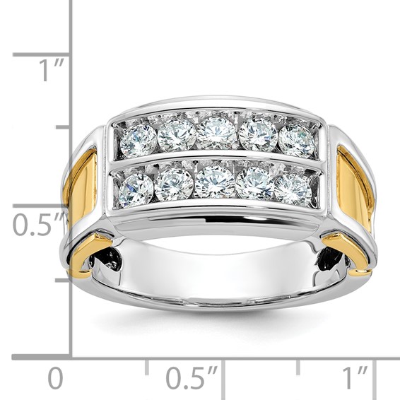 IBGoodman 14k Two-tone Men's Polished and Cut-Out 2-Row 1 Carat AA Quality Diamond Ring