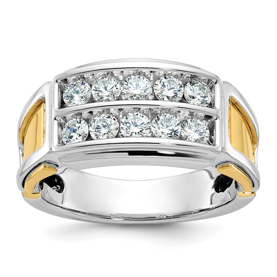 IBGoodman 14k Two-tone Men's Polished and Cut-Out 2-Row 1 Carat AA Quality Diamond Ring
