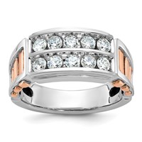 IBGoodman 14K Two Tone Rose and White Gold 1 Carat Lab Grown Diamond VS SI+ G+ Complete Two-Row Cut-Out Men's Ring view 1
