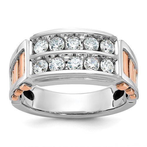 IBGoodman 14K Two Tone Rose and White Gold 1 Carat Lab Grown Diamond VS SI+ G+ Complete Two-Row Cut-Out Men's Ring