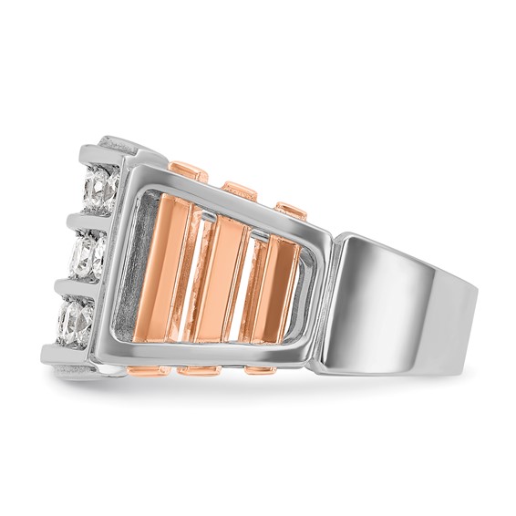 IBGoodman 14k Two Tone Rose and White Gold 1 5/8 carat Lab Grown Diamond VS/SI+ G+ Complete Three-Row Cut-Out Men's Ring