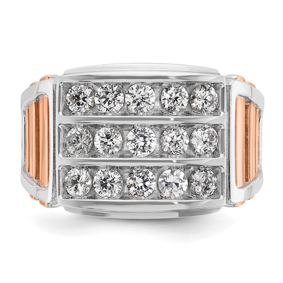 IBGoodman 14k Two Tone Rose and White Gold 1 5/8 carat Lab Grown Diamond VS/SI+ G+ Complete Three-Row Cut-Out Men's Ring