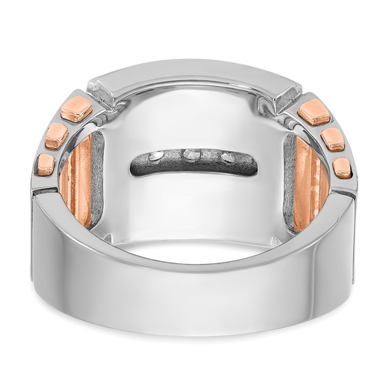 IBGoodman 14k Two Tone Rose and White Gold 1 5/8 carat Lab Grown Diamond VS/SI+ G+ Complete Three-Row Cut-Out Men's Ring