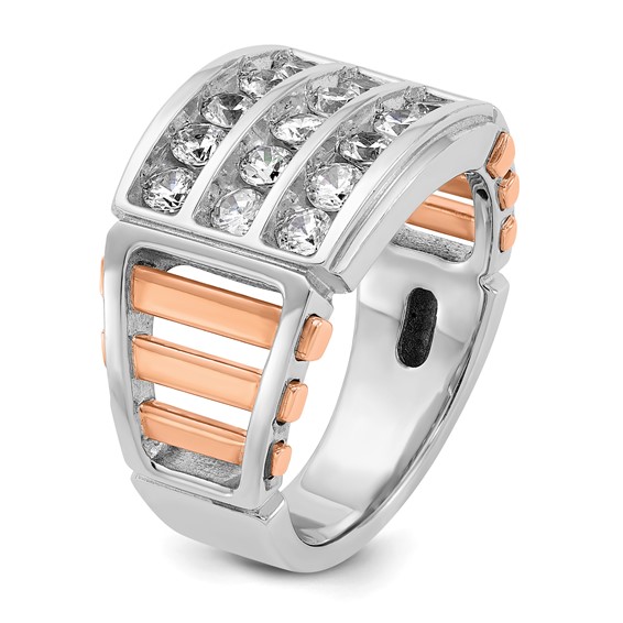 IBGoodman 14k Two Tone Rose and White Gold 1 5/8 carat Lab Grown Diamond VS/SI+ G+ Complete Three-Row Cut-Out Men's Ring