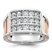 IBGoodman 14K Two Tone Rose and White Gold 1.62 Carat Lab Grown Diamond VS SI+ G+ Complete Three-Row Cut-Out Men's Ring view 1