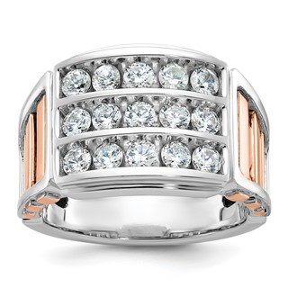 IBGoodman 14k Two Tone Rose and White Gold 1 5/8 carat Lab Grown Diamond VS/SI+ G+ Complete Three-Row Cut-Out Men's Ring