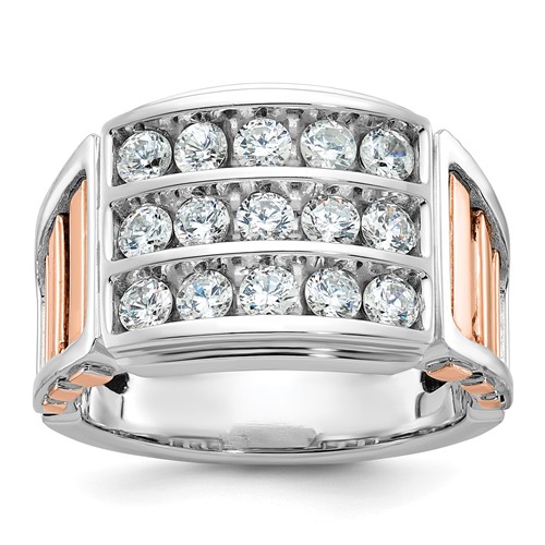 IBGoodman 14K Two Tone Rose and White Gold 1.62 Carat Lab Grown Diamond VS SI+ G+ Complete Three-Row Cut-Out Men's Ring