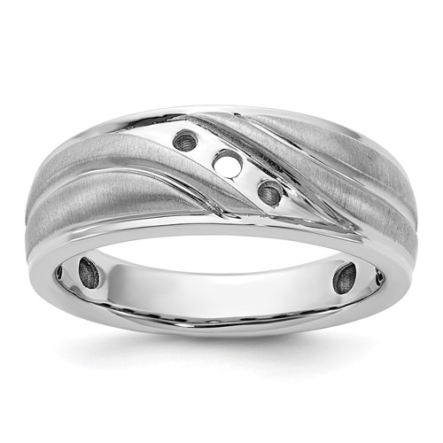IBGoodman 14K White Gold Polished and Grooved Men's Ring Mounting