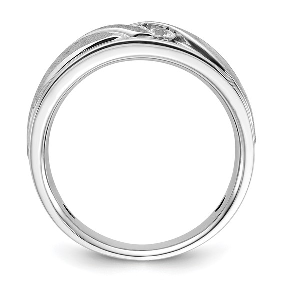 IBGoodman 14k White Gold Men's Polished Satin and Grooved 3-Stone 1/3 Carat AA Quality Diamond Ring