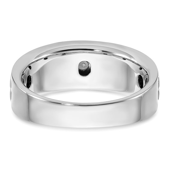 IBGoodman 14k White Gold Men's Polished Satin and Grooved 3-Stone 1/3 Carat AA Quality Diamond Ring