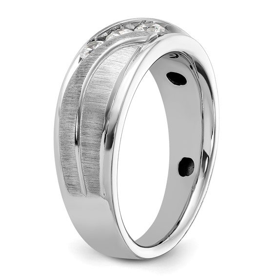 IBGoodman 14k White Gold Men's Polished Satin and Grooved 3-Stone 1/3 Carat AA Quality Diamond Ring