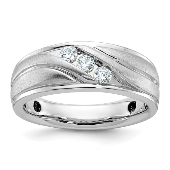 IBGoodman 14k White Gold 1/3 carat Lab Grown Diamond VS/SI+ G+ Complete Polished and Grooved Men's Ring