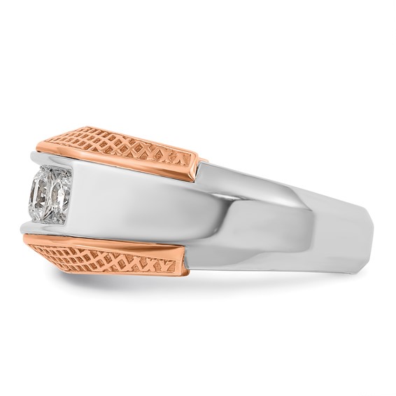IBGoodman 14k White and Rose Gold Men's Polished and Textured 5-Stone 1 Carat AA Quality Diamond Ring