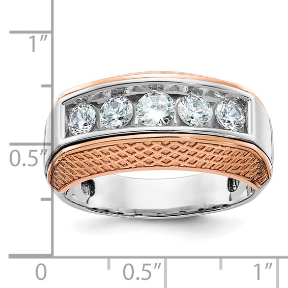 IBGoodman 14k White and Rose Gold Men's Polished and Textured 5-Stone 1 Carat AA Quality Diamond Ring
