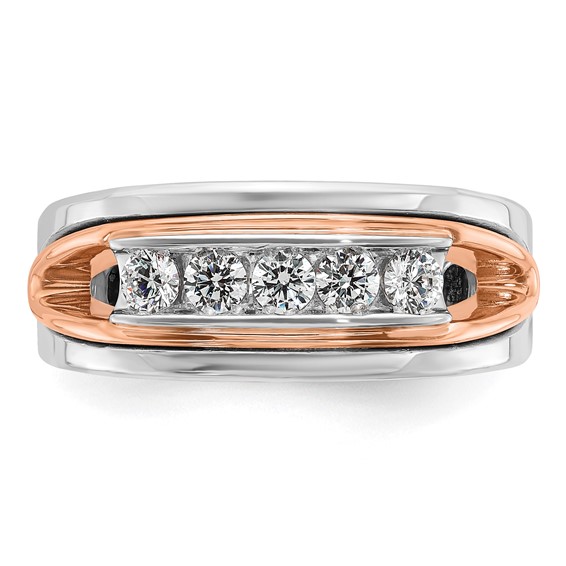 IB Goodman 14k Rose and White Gold Mens Polished Channel-set 5-Stone 1/2 Carat AA Diamond Ring